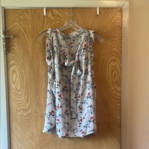 Floral Sleeveless Top - Grey, Blue and Orange